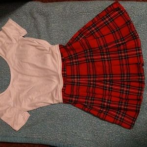 White crop top and pleated mini skirt set